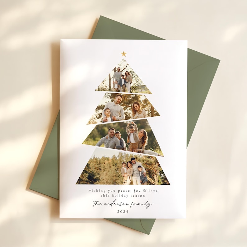 Tree Photo Cards Christmas Tree Photo Card, Printable Holiday Picture Collage Card ...