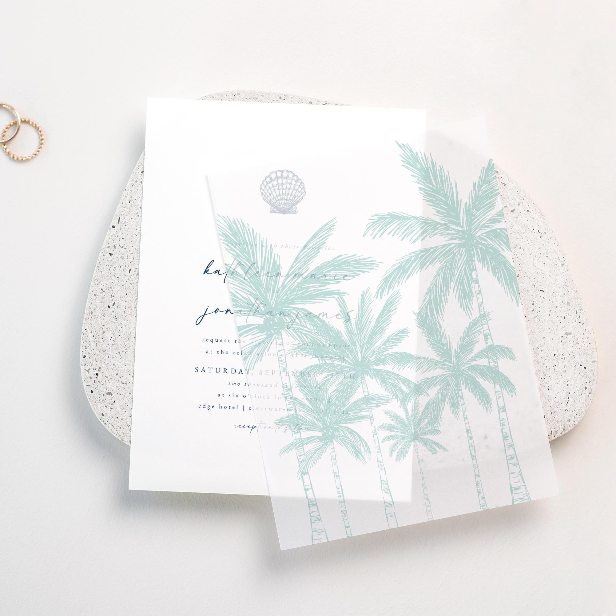 Teal Palm Trees Vellum Overlay: Beach Wedding Invitations (DIY Instant Download)