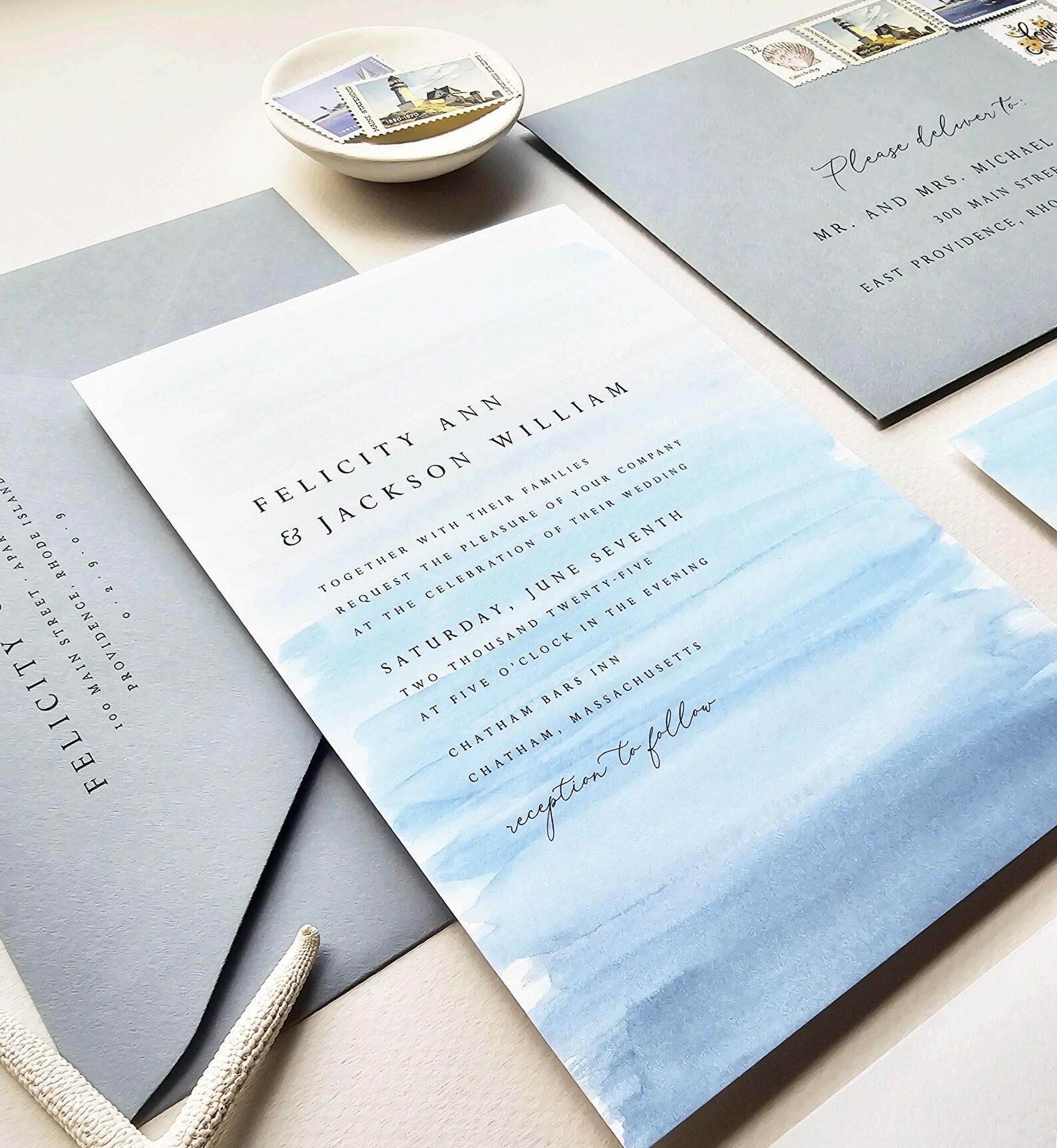 Felicity Beach Wedding Invitation Sample With Deckled Edges, Nautical ...
