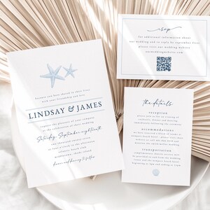 Navy Starfish Beach Wedding Invitation Template (Digital Download)