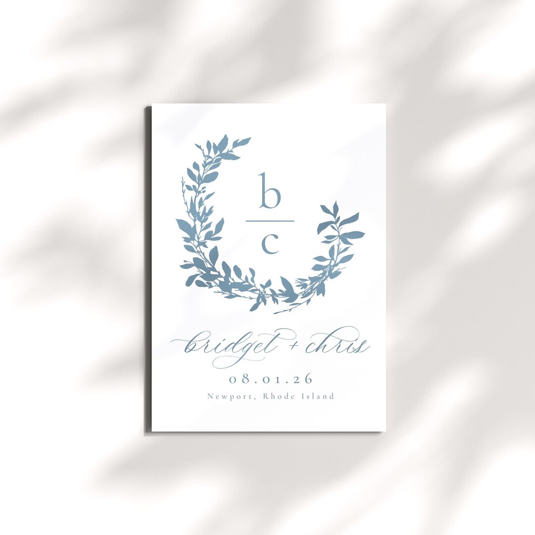 Customizable Wedding Logo, Blue Floral Leaf Logo With Monogram ...