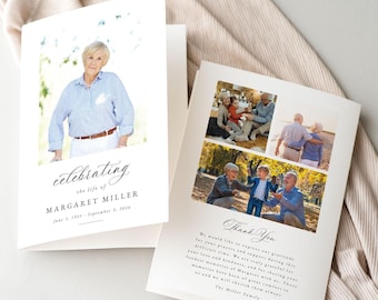 Minimalist Funeral Program Template, Celebration of Life Folded Photo Program