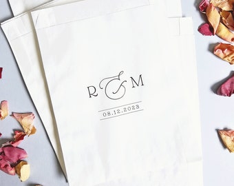 Wedding Petal or Confetti Toss Bags - Wedding Favor Candy Bags - White Custom Printed Cookie Treat Bags - Monogram Initials Petal Toss Bags