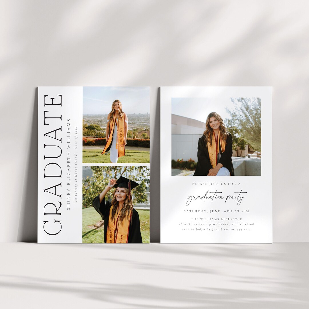 Grad Invitations Cheap Printable Graduation Invitation, Modern Grad Party Photo Card, DIY ...