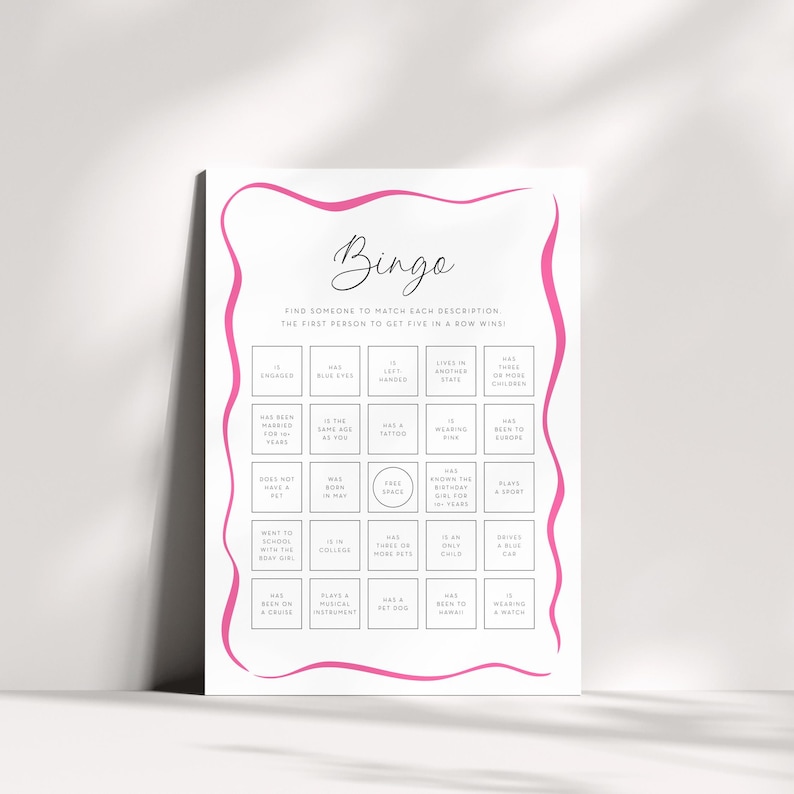 Pink Bingo Layout Printable Birthday Bingo Game: Hot Pink Border (digital Download) - Etsy