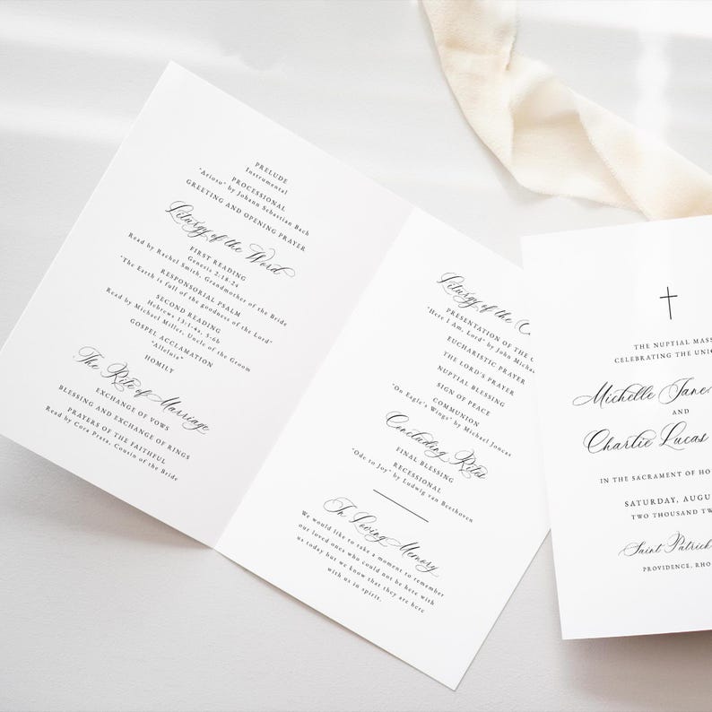 Sample Blessing Program Printable Catholic Wedding Program Template: Folded Mass Ceremony ...