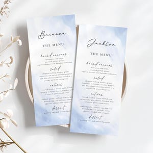 Blue Watercolor Wedding Menu Template: Editable Calligraphy Menu (Digital Download) Brianna