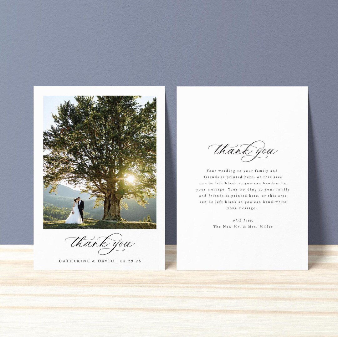 Minimalist Wedding Photo Thank You Card Template (DIY Download ...