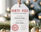 Printable Santa Holiday Gift Tag, North Pole Special Delivery, Kid Christmas Tags