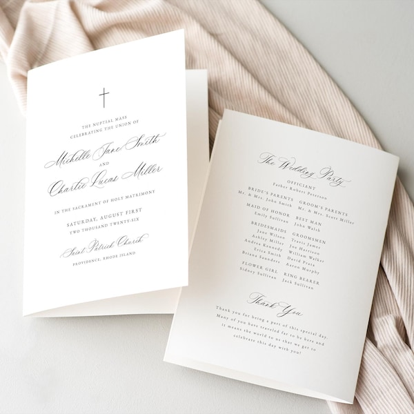 Printable Catholic Wedding Program Template: Folded Mass Ceremony Program (Digital Download) Michelle