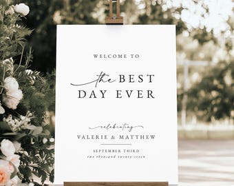 Best Day Ever Wedding Sign Template - Wedding Welcome Sign, Modern Minimalist Wedding Sign, Valerie