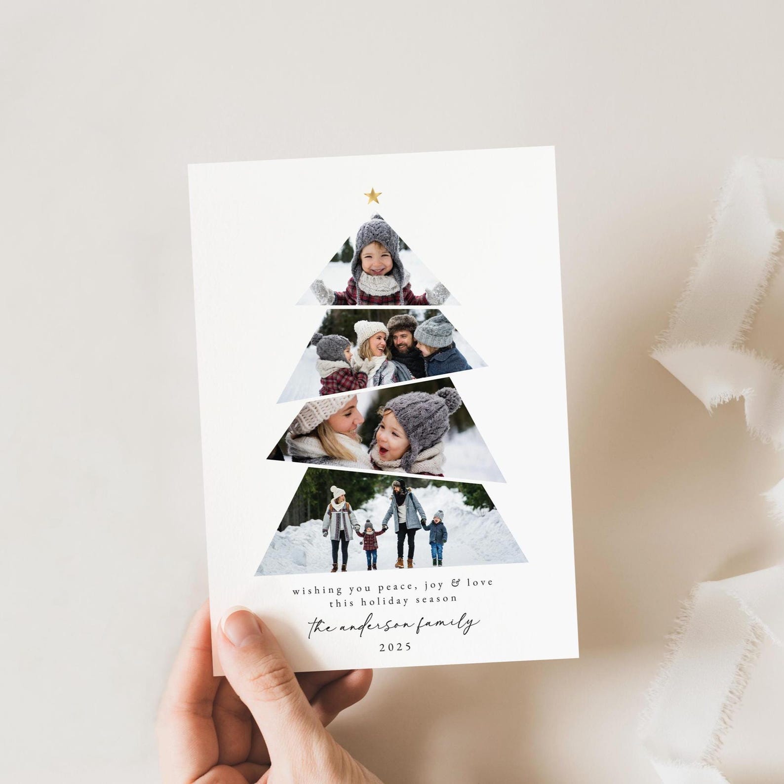 Tree Photo Cards Christmas Tree Photo Card, Printable Holiday Picture Collage Card ...