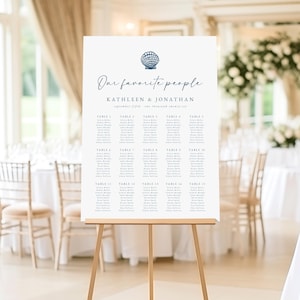 Modèle de plan de table pour mariage sur la plage : étoile de mer, conception de coquillages (téléchargement numérique, impression DIY, collection Kathleen)