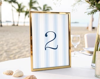 Numéros de table de mariage à rayures bleues (téléchargement numérique)