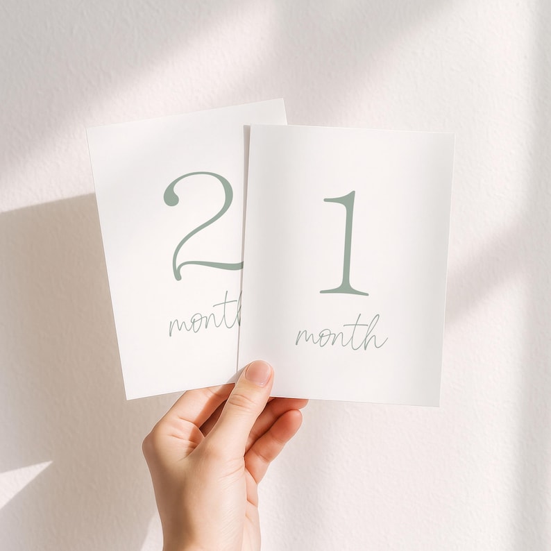 Printable Baby Milestone Cards, Sage Green Minimalist Newborn Monthly ...