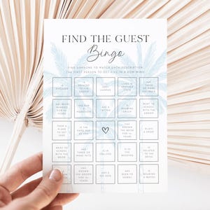 Juego de despedida de soltera tropical para bodas: Bingo para encontrar invitados, juegos de despedida de soltera con palmeras en la playa, juegos imprimibles DIY