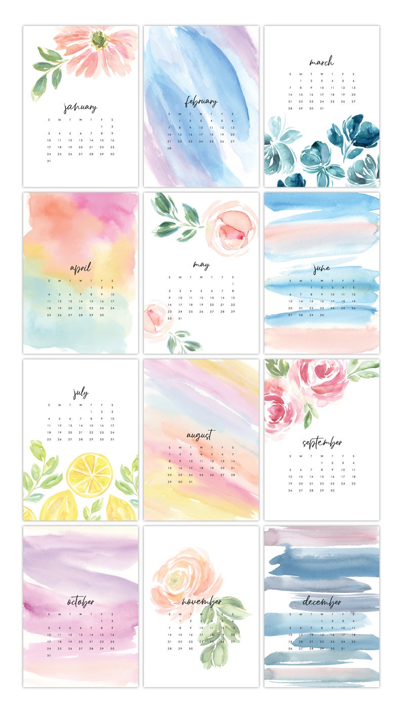 2021 Watercolor Desk Calendar Floral Desktop Calendar Etsy