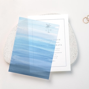 Blue Watercolor Vellum Overlay: Beach Wedding Invitations (DIY Instant Download)