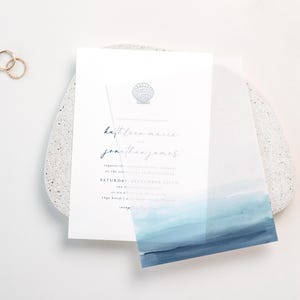 Blue Watercolor Vellum Overlay: Beach Wedding Invitations (PDF Download)