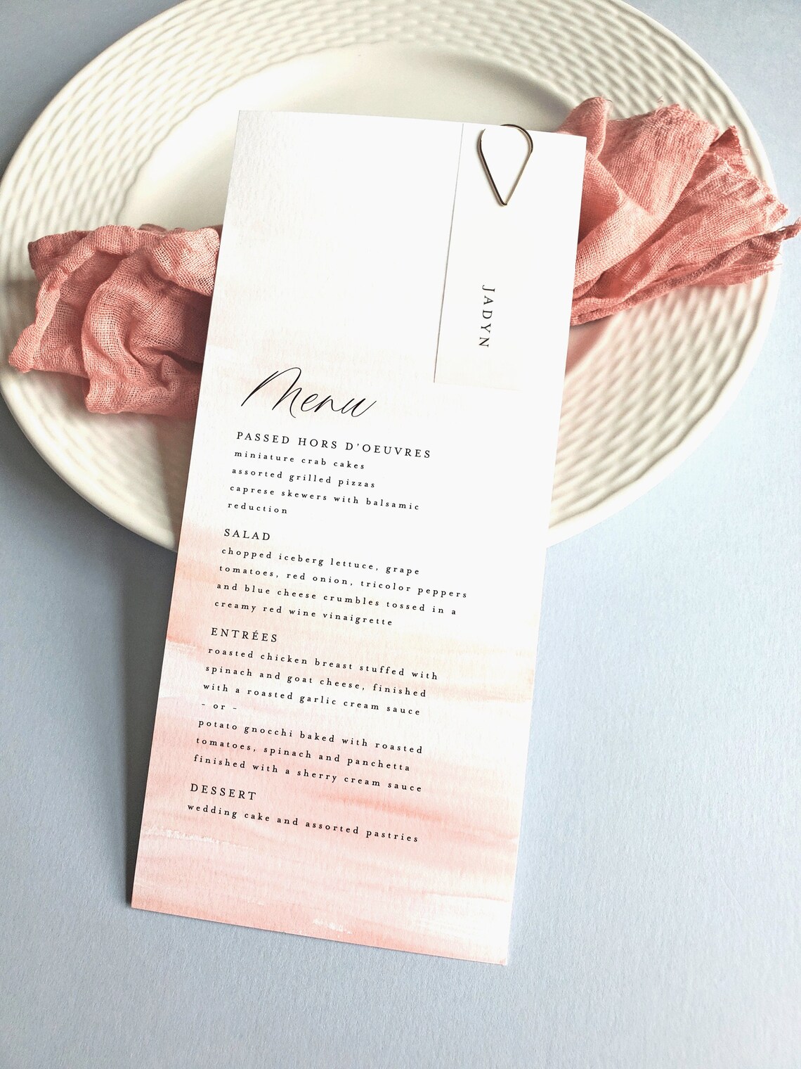 Blush Pink Wedding Menus With Name Card and Clip Custom Etsy
