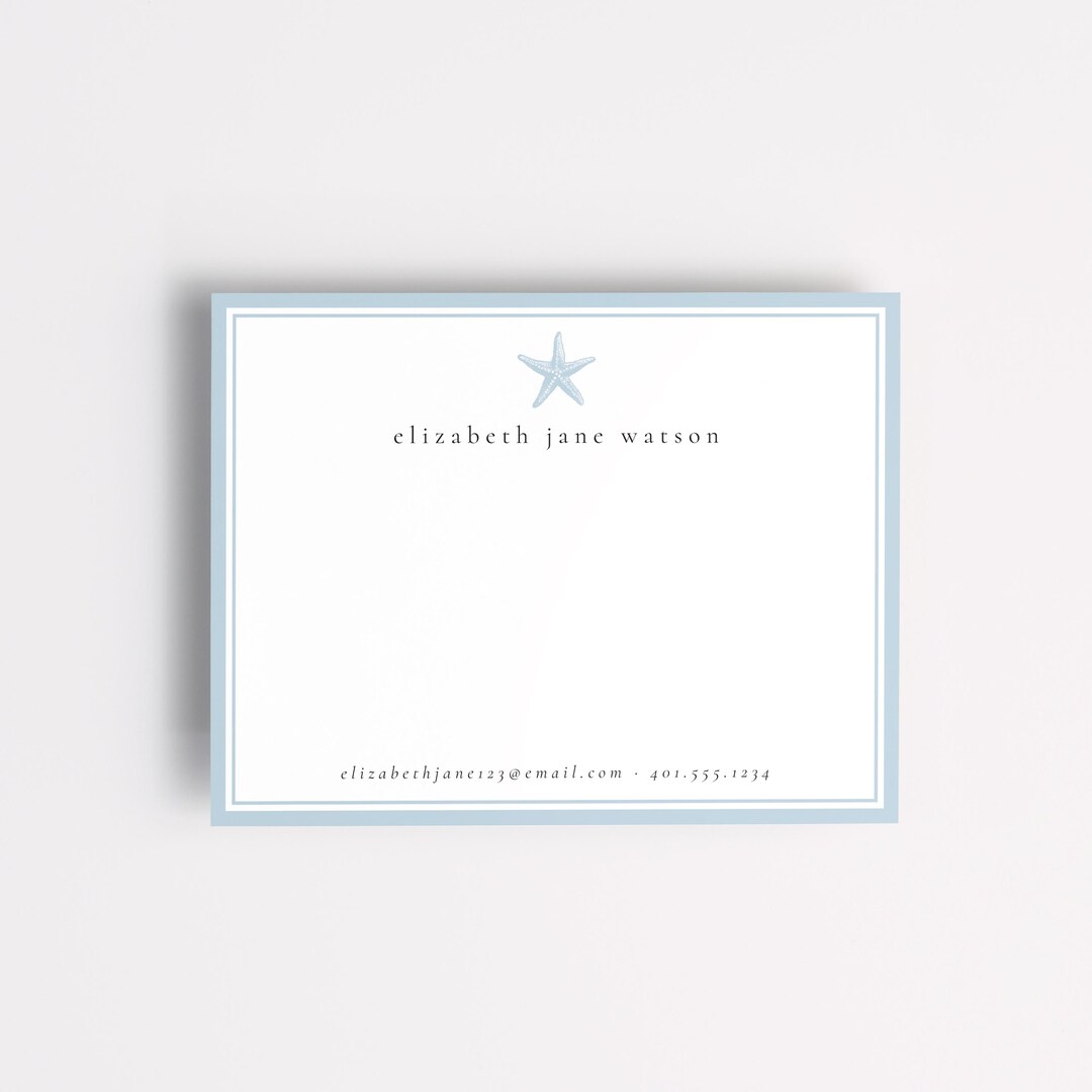 Personalized Starfish Stationery, Printable Thank You Note Card ...