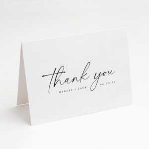 Wedding Thank You Cards Custom Printed Folded Thank You Card Black and White Simple Script Thank You Printed with Envelopes image 1