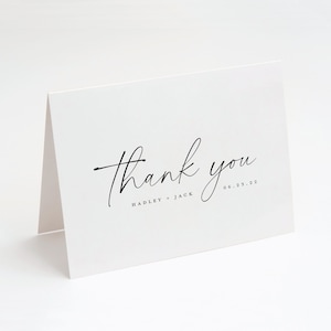 Wedding Thank You Cards Custom Printed Folded Thank You Card Black and White Simple Script Thank You Printed with Envelopes image 1