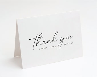 Wedding Thank You Cards - Custom Printed Folded Thank You Card - Black and White Simple Script Thank You - Printed with Envelopes