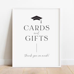 Cartes imprimables et cadeaux de fin d'études - signe de l'obtention du diplôme d'études secondaires ou universitaires, cartes et cadeaux de casquette de diplômé noir téléchargement immédiat