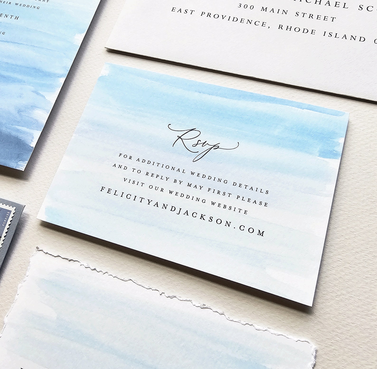 Felicity Beach Wedding Invitation Sample With Deckled Edges, Nautical ...