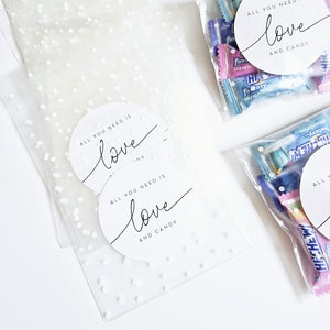 Wedding Candy Favor Bags and Stickers Love & Candy EMPTY Polka Dot Frosted Clear Bags with Stickers DIY Wedding Favor Bags image 2