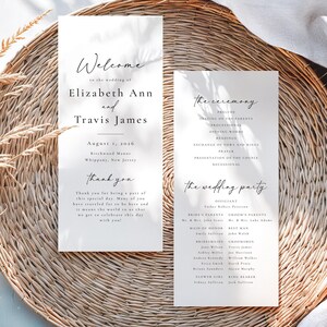 Plantilla de programa de boda moderno, programa de caligrafía minimalista y plana (descarga digital) Elizabeth