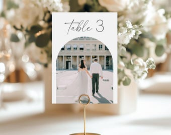 Arch Photo Wedding Table Number Template, Modern Printable Wedding Table Seating Card (5x7 Digital Download)
