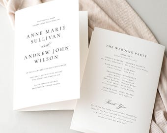 Catholic Wedding Program Template, Minimalist Folded Ceremony Program (Printable Digital Download) Anne Marie