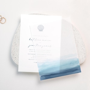 Beach Watercolor Vellum Overlay: Coastal Wedding Invitation (5&quot; x 7&quot;)