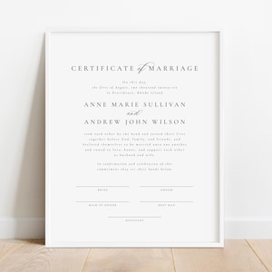 Heiratsurkunde Vorlage zum Ausdrucken, Moderne minimalistische schwarze Kalligraphie, Heiratsurkunde Jahrestag Geschenk Andenken - Anne Marie