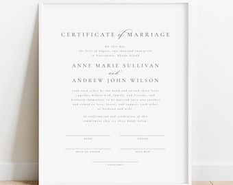 Modern Calligraphy Marriage Certificate Template: Printable Wedding Anniversary Keepsake (8x10, Digital Download)