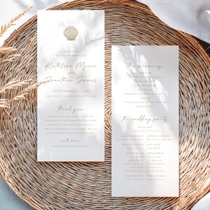 Beach Wedding Program Template: Gold Shell & Starfish (Digital Download) Kathleen
