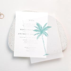 Teal Palm Tree Vellum Overlay: Beach Wedding Invitations (DIY Instant Download)