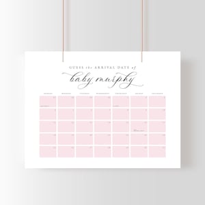 May include: A white paper calendar with a pink grid, designed to guess the arrival date of "baby murphy." The calendar includes the days of the week and the months of September and October. The text "Guess the arrival date of baby murphy" is written at the top.