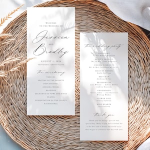 Plantilla de programa de boda con caligrafía moderna: Simple, negro, doble cara, 9x4 (descarga digital)