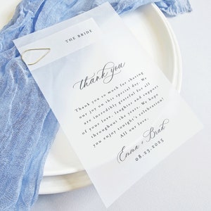 Clear Wedding Reception Thank You with Place Card and Gold Clip Printed Modern Script Vellum Translucent Wedding Thank You, Name Card image 3