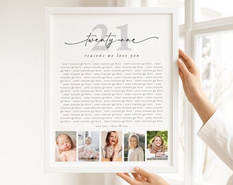 Cadeau de 21 ans, affiche photo 21 raisons pour lesquelles nous vous aimons, cadeau d'anniversaire d'un ami, cadeau unique, modèle imprimable
