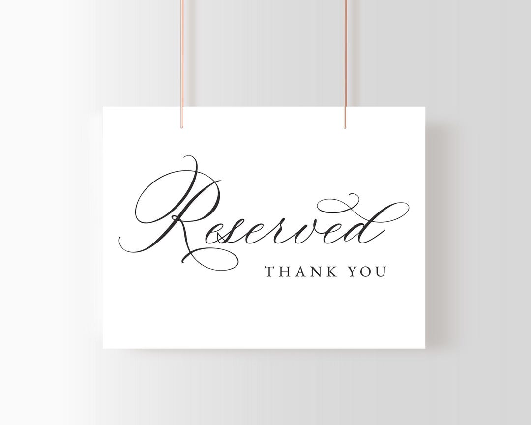 Printable Wedding Reserved Sign - Simple Black Script Calligraphy DIY ...