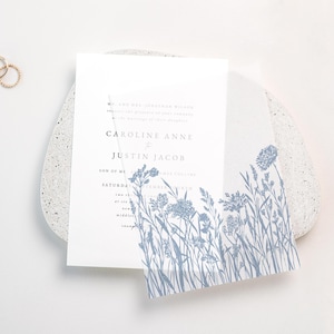 Printable Wildflower Vellum Overlay for Wedding Invitations - Dusty Blue Wild Flowers, DIY Instant Download, Outdoor Wedding