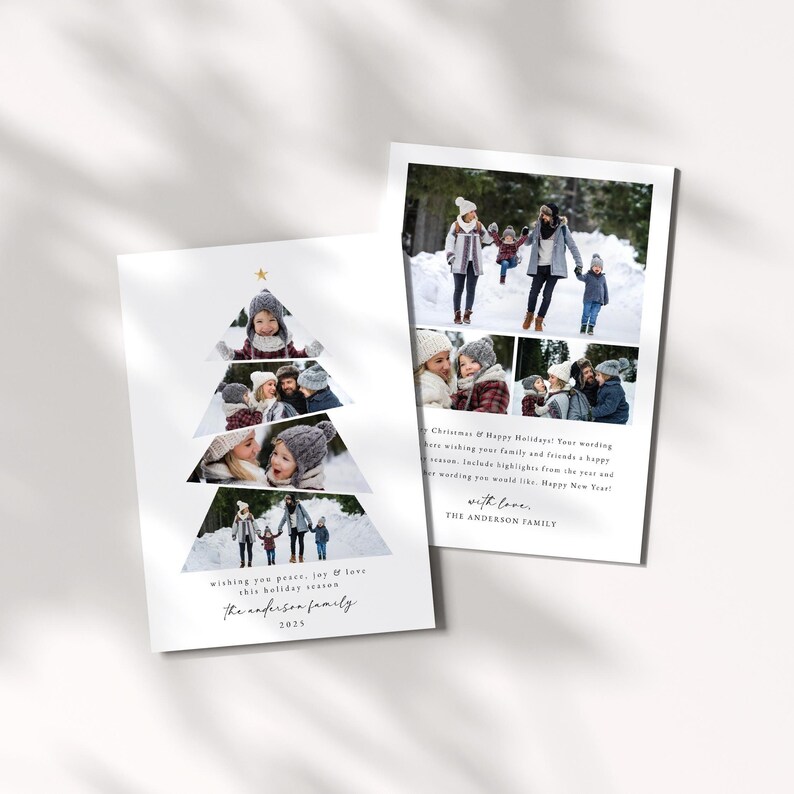 Tree Photo Cards Christmas Tree Photo Card, Printable Holiday Picture Collage Card ...