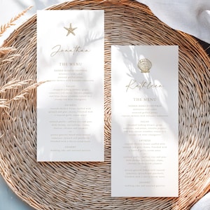 Beach Wedding Menu Template: Gold Starfish & Shell (Instant Download) Kathleen