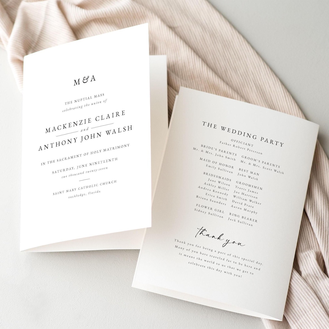 Catholic Wedding Program Template: Printable Folded Ceremony Program ...
