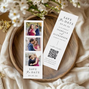 Photo Strip Save The Date - Editable Wedding Photo Save The Date Template, Unique Printable Photo Booth Save The Date, QR Code - Isabella