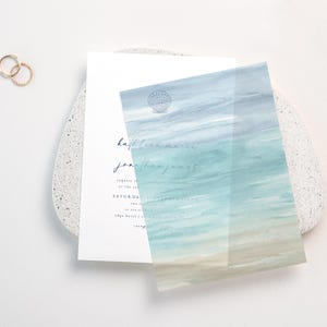 Beach Watercolor Vellum Overlay: Coastal Wedding Invitation Insert (5x7)